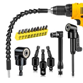 17pcs Hand Tools, Flexible Drill Bit Extension Right Angle Drill Attachment Set, Screwdriver Bit Set, 360° Rotatable 1/4 3/8 1/2" Impact Grade Socket Adapter Set, Super Bit Shaft Extension Bits