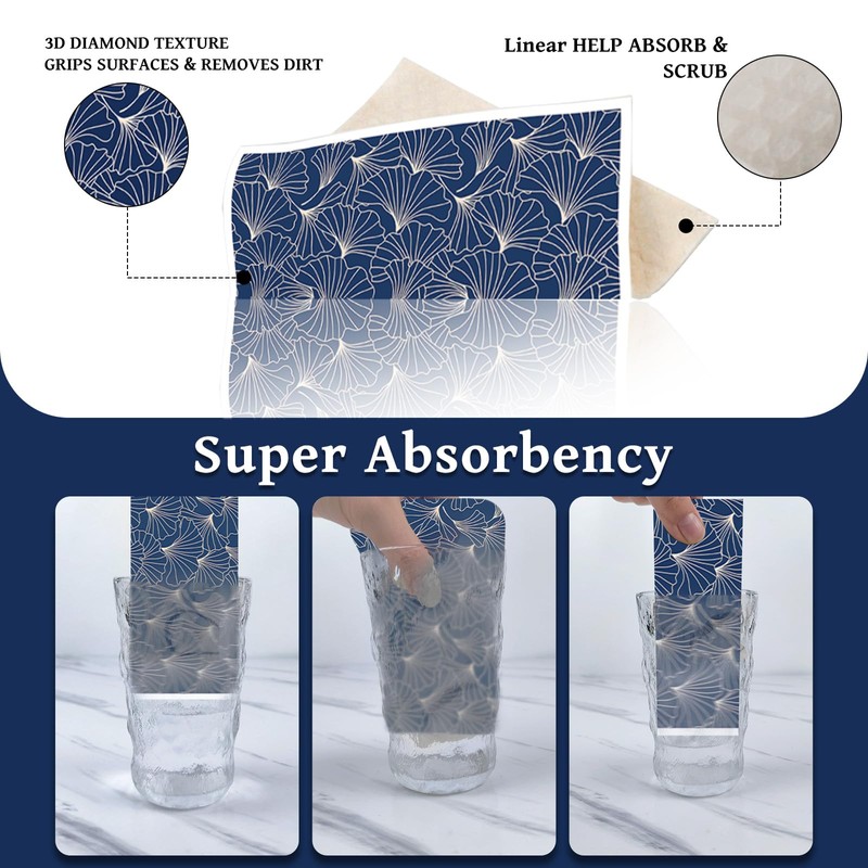VISSTREE Swedish Dishcloths for Kitchen, Blue Japanese Pattern Dish Cloths