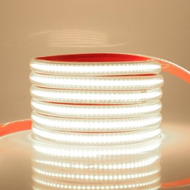 HEGEHE 220V COB Strip Light with Self-Adhsive Tape, Cut to 50cm, IP65 Waterproof LED Rope Light with Switch Power Supply (5m, Natural White)
