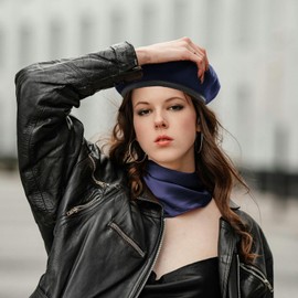 ZARSIO British US Military Berets with 35" Square Silk Like Head Scarf, Army Beret French Beret for Men and Women (US, Alpha, Large, Navy Blue)