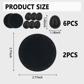 6PCS Car Cup Holder Insert Kit with 2PCS Car Coasters,Anti-Shake Cup Holder Coasters for Cars,Self-Adhesive Portable Cupholder Insert for Cars for Water Cups Stabilization