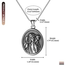 JewelryWe Jewellery Retro Men's Necklace Stainless Steel Saint Benedict Cross Christian Catholic Round Medal Pendant with 22 Inch Chain Silver/Gold, Stainless Steel