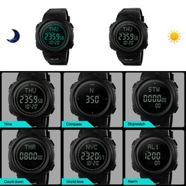 TONSHEN Sport Digital Compass Watch for Men Waterproof 50M Water Resistant Outdoor Military Watch LED Electronic Display 12H/24H Plastic Watch Multifunction World Time Alarm Countdown - Green