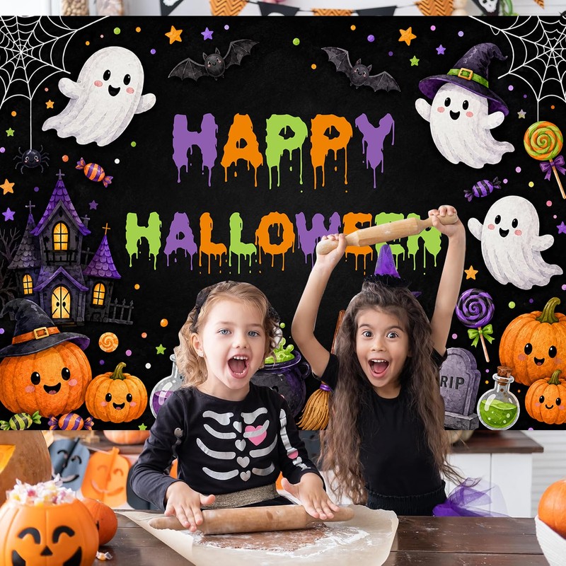 Happy Halloween Backdrop 7x5ft Spooky Ghost Kids Party Photo Banner