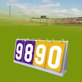 Qianly Tabletop Score Flipper, Sports Scoreboard 4 digits Manual Score Flip Cards Flip Number Score Board for Volleyball Football, Purple Yellow