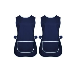 INDX-Clothing Pack of 2 Ladies Tabard Apron Kitchen Overall Catering TABBARD Cleaning Pocket (Navy Blue/Pack of 2, Large)