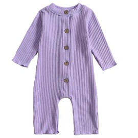 Aoswep Baby Girl Clothes Solid Color Baby LongSleeve Jumpsuit baby girl bodysuit (0-3 Months)