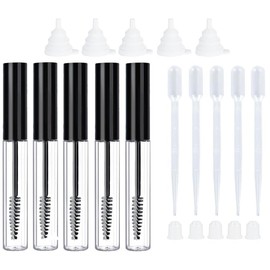 Shuoteng Mascara Tubes with eyelash Wands, Funnel, Droppers and Inner Stoppers, 5Pcs Eyelash Cream Container Bottle Set, Empty Mascara Tubes With Eyelash Wand