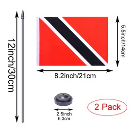 WXTWK 2 Pack Trinidad Flag Trinidad Deluxe Desk Flag Set - Mini Small Trinidad and Tobago Table Office Flags with Black 12" Solid Pole Stand Base Classroom Meeting Desktop Decorations
