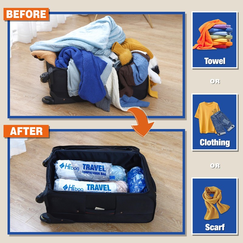 6 Compression Bags for Travel Essentials, Vacuum Packing Space Saver