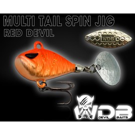 Wild Devil Baits Multi Tail Spin Jig Lead Head Spinner Jig Spinner Artificial Bait Fishing Lure (Red Devil, 10 g)