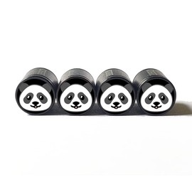 Panda Face Tire Valve Caps - Black Aluminum - Set of Four