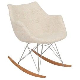 LeisureMod Mid-Century Willow Beige Twill Fabric Eiffel Base Rocking Chair