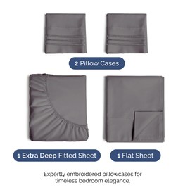 4 Piece Luxury Hotel Bed Sheet Set - Breathable, Cooling Deep Pocket Sheets - Soft, Wrinkle Free King Sheets That Fit Extra Deep Mattresses - Dark Grey