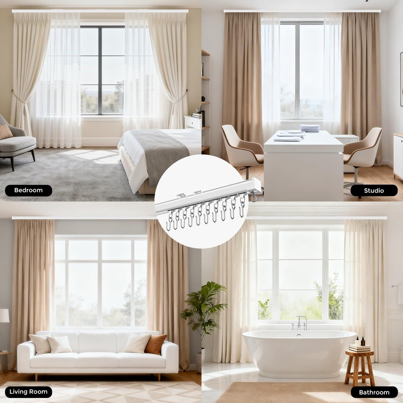 Ceiling Curtain Track White 6-9 ft Heavy Duty Ceiling/Wall Mount