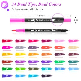 Caliart Caliart 34 Double Tip Brush Pens Art Markers, Aesthetic Cute Preppy Stuff School Supplies, Artist Fine & Brush Pen Coloring Markers for Kids Adult Book Cards Drawing Craft Kit Teacher Office Supplies