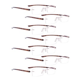 READING GLASSES 7 pack Small Lens Rimless Readers (Tortoise Arm)