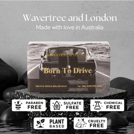 Wavertree & London Born To Drive Scented Natural Soap Bar, 7oz Moisturizing French Triple Milled Soap Bar for Women & Men Enriched with Organic Shea Butter, Pure Bath & Body Soap (1 Bar)