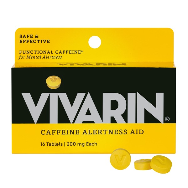 Vivarin, Caffeine Pills, 200mg Caffeine per Dose, Safely and Effectively Helps You Stay Awake, No Sugar, Calories or Hidden Ingredients, Energy Supplement, 16 Tablets