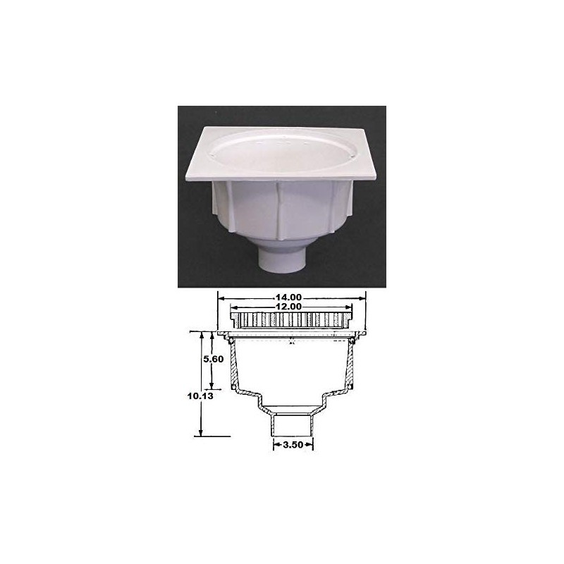 Deep Sump Square Floor Drain - PVC 2" Over Pipe