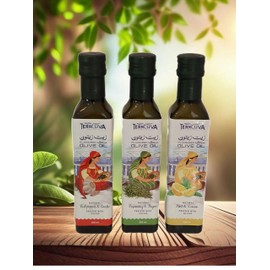 TerrOliva Flavored Olive Oil Gift Set, 3 x 8.5 oz Bottles - Mint & Lemon, Red Pepper & Garlic, Rosemary & Thyme