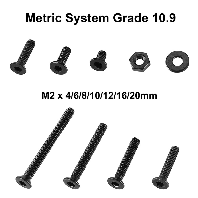 FandWay 410Pcs M2 Hex Socket Countersunk Machine Screws, 10.9 Grade