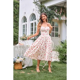 Scarlet Darkness Floral Corset Dress for Women Ruched Bust Cottagecore Dresses Beige Pink Floral XL