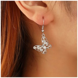 Inateannal Boho Crystal Butterfly Dangle Earrings Silver CZ Butterfly Drop Earrings Vintage Butterfly Hook Earrings Sparkle Rhinestone Earrings Jewelry for Women and Girls