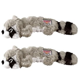 KONG Scrunch Knots 2 Pack Dog Toy – Stuffing-Free Plush with Internal Knotted Ropes & Squeaker – Durable Tug & Chew Toy (Raccoon, Medium/Large)