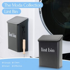 Magnetic Lint Bin for Laundry Room Organization and Storage, Includes Magnetic Hook & Lint Brush, Wall-Mounted Laundry Dryer Bin for Laundry Room Decor, Space-Saving Trash Can (Matte Black)