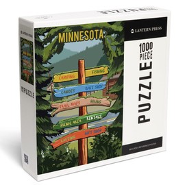 Lantern Press 1000 Piece Jigsaw Puzzle, Minnesota, Signpost, Forest and Camp