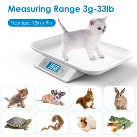 MINDPET-MED Digital Pet Scales for Small Animals, Accuracy 1 g, Measuring Range 15 kg/33 Ib, Unit g/lb/oz/tl/ml, Suitable for Kittens, Puppies (Grey)