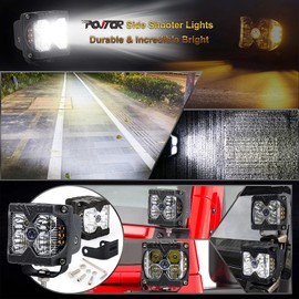 POVTOR Side Shooter LED Lights, 40W Spot Flood V Logo Amber Solid & Strobe Function Separate Dual Side Driving Light Pods for Jeep Truck Tractor SUV 4X4 Motorcycle