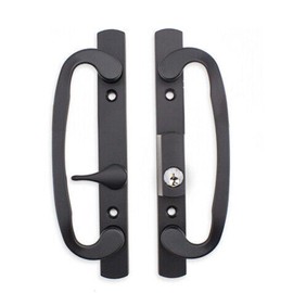 Easy Fix Hardware 8.5" Legacy Sliding Patio Glass Door Offset Latch Black Handle Set with Keys - Sash Controls 2265 Keyed Lock - Fits 3-15/16" Screw Hole Spacing and 1-1/4" to 2-1/4" Door Thickness
