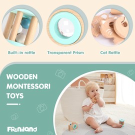 Freniland Wooden Montessori Toys, 3-Piece Wooden Baby Toys, Rotating Drum Toy, Camera Kaleidoscope Toys, Key Rattles