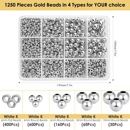 WHENZOO 1250 Pcs Beads for Jewelry Making, Smooth Round Metal Beads, Silver Smooth Flat and Round Spacer Beads with Storage Box, Flat Round Beads for Bracelet Necklaces Earrings Making DIY Crafts