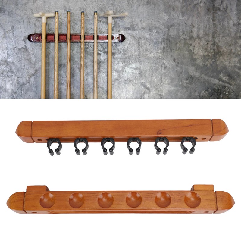 Wall Mounted Billiard Pool Cue Rack 6 Cues Wooden Billiard