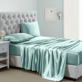 Lanest Housing Silk Satin Sheets, King Size Satin Bed Sheet Set with Deep Pockets, Cooling Soft and Hypoallergenic Satin Sheets King - Aqua