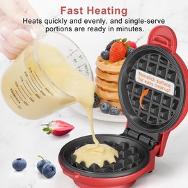 CROWNFUL Mini Waffle Maker Machine, 4 Inch Chaffle Maker with Compact Design, Easy to Clean, Non-Stick Surface, Recipe Guide Included, Perfect for Breakfast, Dessert, Sandwich, or Other Snacks (Red)