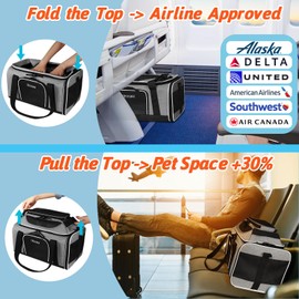 Petskd Top-Expandable Pet Carrier 17x11x9.5 Inches Alaska Airline Approved, Soft-Sided Carrier for Small Cats and Dogs with Locking Safety Zippers and Anti-Scratch Mesh(Grey)