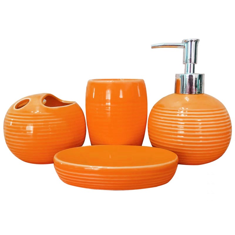 JHLAYKG Orange Bathroom Accessories Set 4 Pcs, Ceramic Bathroom Accessory
