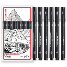 uni-ball PIN Fineliners | Black Fine Tipped Writing Pens | Water & Fade Resistant Ink | Ideal for Sketching, Scrapbooking, Outlining, Art, Technical Drawing | In Gift Box (Pack of 6, 1.2mm)