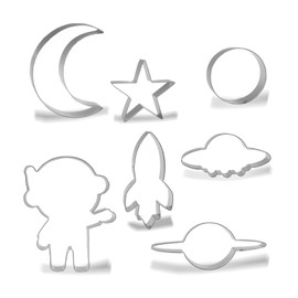 Keewah Space Cookie Cutter Set - Rocket, Astronaut, UFO, Moon, Saturn, Star, Planet - 7 Piece - Stainless steel