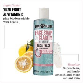 Jabón facial Soap & Glory™ y enjuague facial Clarity™ 3 en 1 desintoxicante con vitamina C, 11.83 oz | Multi-Use Vitamin C Facial Wash, Makeup Remover