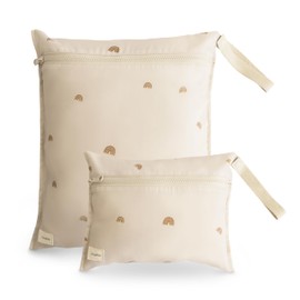 mushie Water Resistant Wet Bags | Large & Small Reusable Storage Bag for Baby Items and Travel | Zippered Pockets with Handle | Machine Washable, Set of 2 (Rainbows)