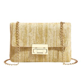 TOFBS Beach Bag Women's Crochet Bag Straw Clutch Summer Woven Handwoven Tote Bags Elegant Cross Body Shoulder Bag with Chain for Party Banquet Holiday, light yellow