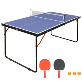 4.5ft Ping Pong Table, Foldable & Portable Table Tennis Table Set with Net and 2 Ping Pong Paddles, Outdoor Games for Adults and Family