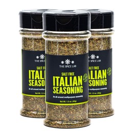 The Spice Lab Salt Free Italian Seasoning - Gluten Free Bread Dipping Seasoning – Shaker Jar 3-Pack - Sodium Free Italian Spices for Pizza Sauce, Pasta & More - Kosher & Non GMO Herb Seasoning – 5025