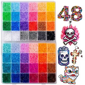 Fuse Beads 24000pcs 2.6mm Fuse Beads Set, 48 Colors Iron Beads for Kids DIY Crafts with Splicing Tool & Chain Accessories, Creative Gifts for Boys and Girls