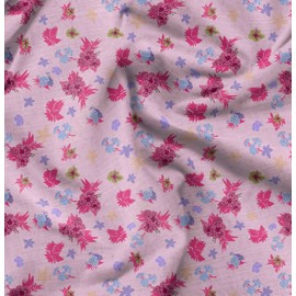 Soimoi Florals Print - Pink, Pure Silk Fabric - 42 Inch Wide, 1 Meter, Lightweight Material, Perfect for Elegant Dresses, Sarees, Scarves, Evening Wear